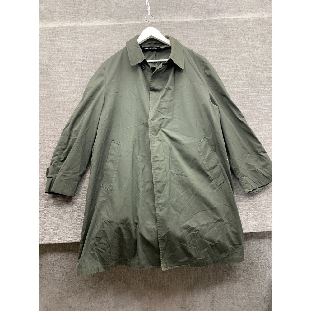 London Fog Trench Coat Mens 42 Green Long Sleeve Pockets Collared Button Front
